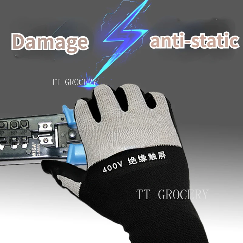 Ultra-Thin Nitrile 400V Low Voltage Insulated for Live Working 380V Safe Electrician Gloves with Touchscreen Compatibility