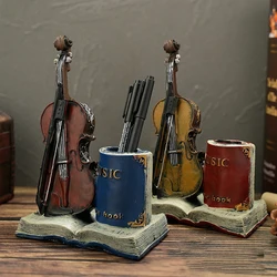 Portalápices artesanal de resina para saxofón, adornos de almacenamiento de violín, portalápices de decoración para oficina y hogar, nuevo