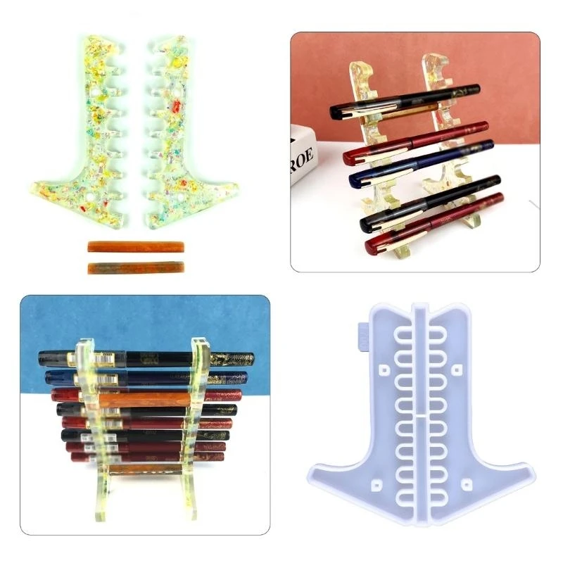 Pen Holder Resin Mold Pen Display Stand Mold Table Storage Silicone Mould for Resin Office Desktop Ornaments
