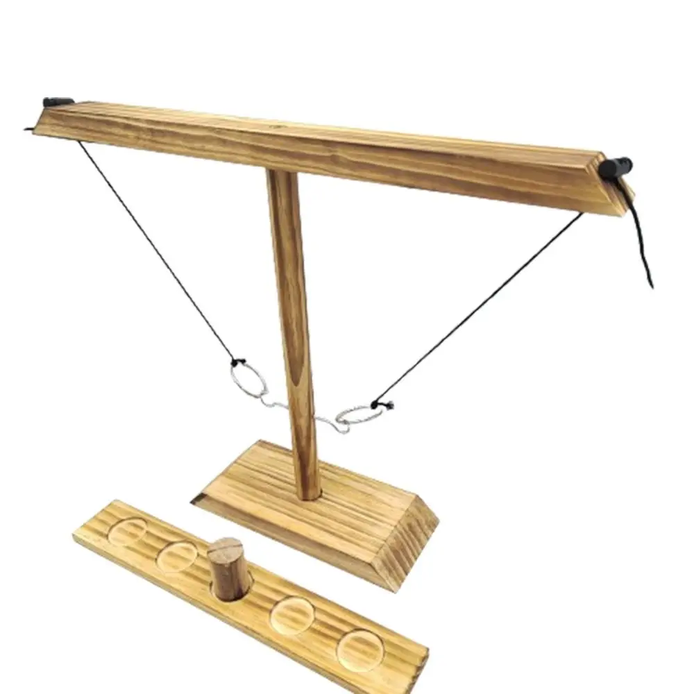 

Easy To Assemble Wooden Ring Toss Game Adjustable String Handheld Table Top Games Handmade Durable Hook and Ring Game Set Party