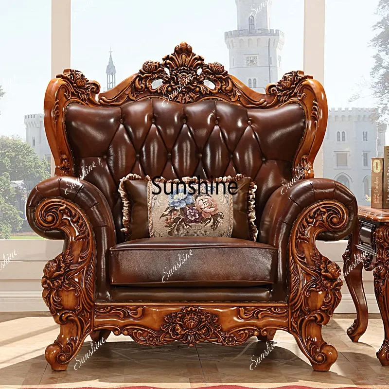 

YAmerican leather sofa, all solid wood villa large apartment 123 concubine seat