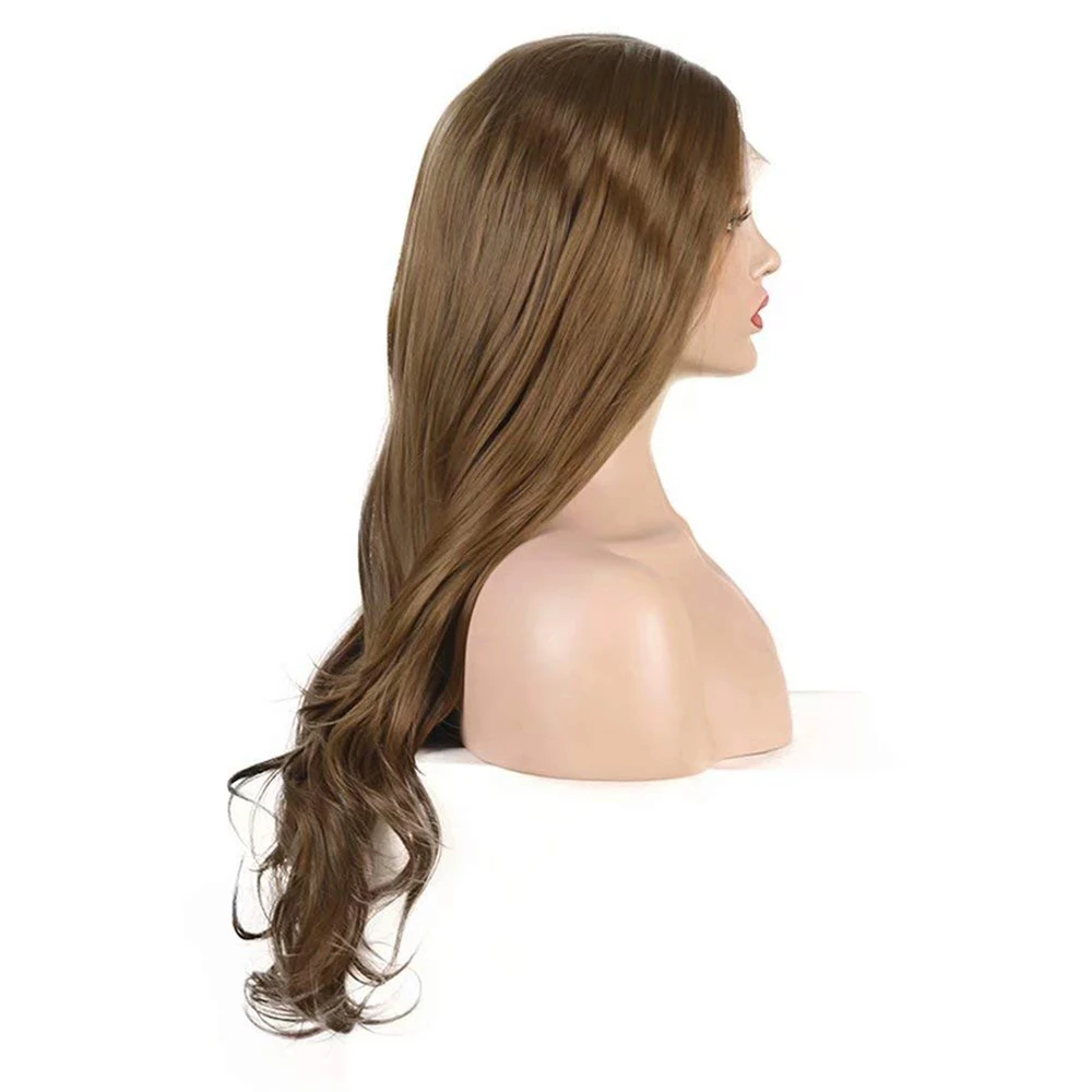 Peluca ondulada marrón, pelucas de encaje sintético 13x4 para mujer, peluca larga ondulada Natural, pelo de encaje rizado profundo, resistente al calor, Frontal listo para usar