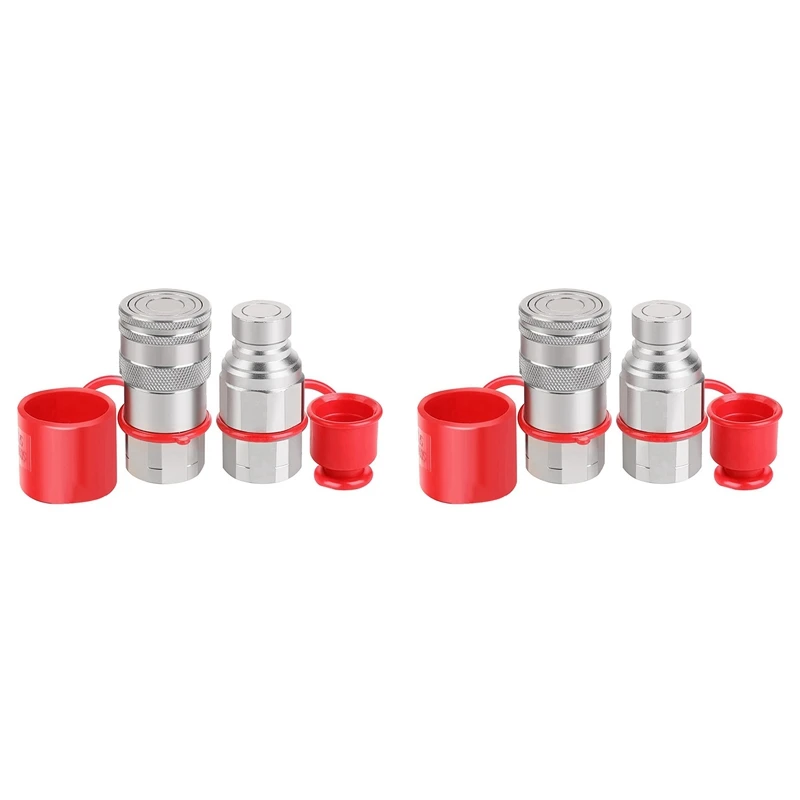 1/2Inch NPT Hydraulic Coupler Skid Steer Bobcat Flat Face Quick Connect Couplings With 4PCS Dust Cap