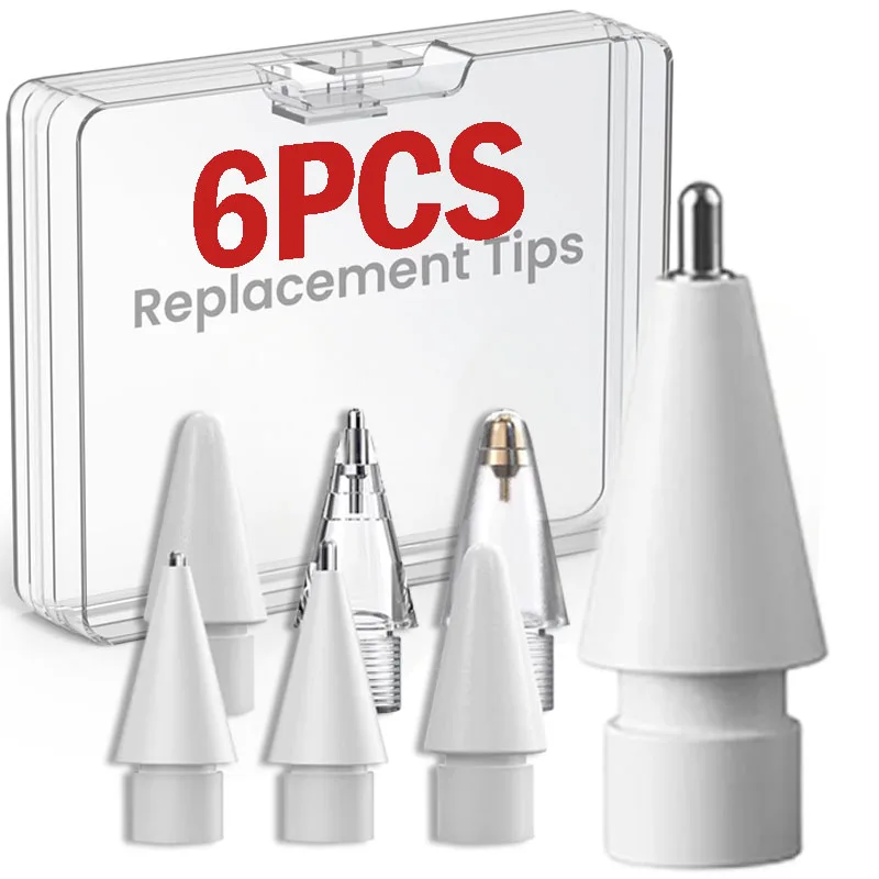 

6 in 1 Replaceable Pencil Tip for Apple Pencil 1 2 Gen Touch Screen Stylus Pen Nibs 2B HB 3.0 4.0 Hard for IPencil 1/iPencil 2