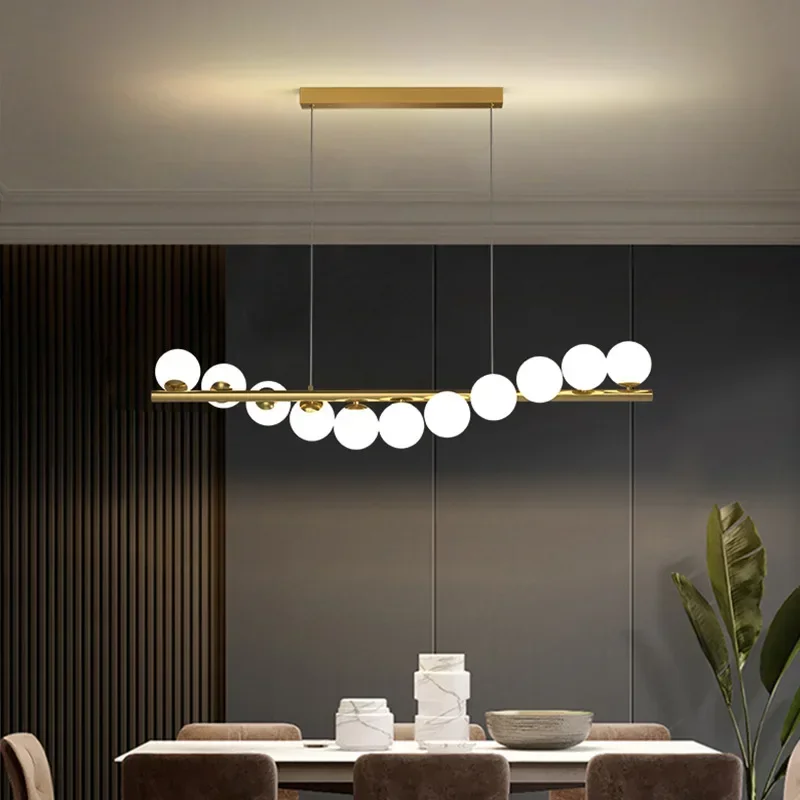 

Long Ceiling Chandelier Modern Suspension Glass Balls G9 Led for Table Dining Room Kitchen Hanging Lamp Office Front Desk Lights