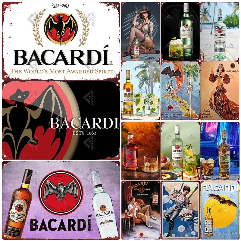 Retro Bacardi Metal Sign, Tin Sign, Rum Brand Plaque, Vintage Plates, Wall Decor, Poster, Bar, Man Cave, Shabby Chic Decoration