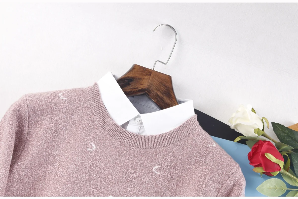 

Молодой мужской вязаный свитер Casual Busin Sle Long Sve Overhead irt Collar Розовый Осень Зима Faion Active Sle