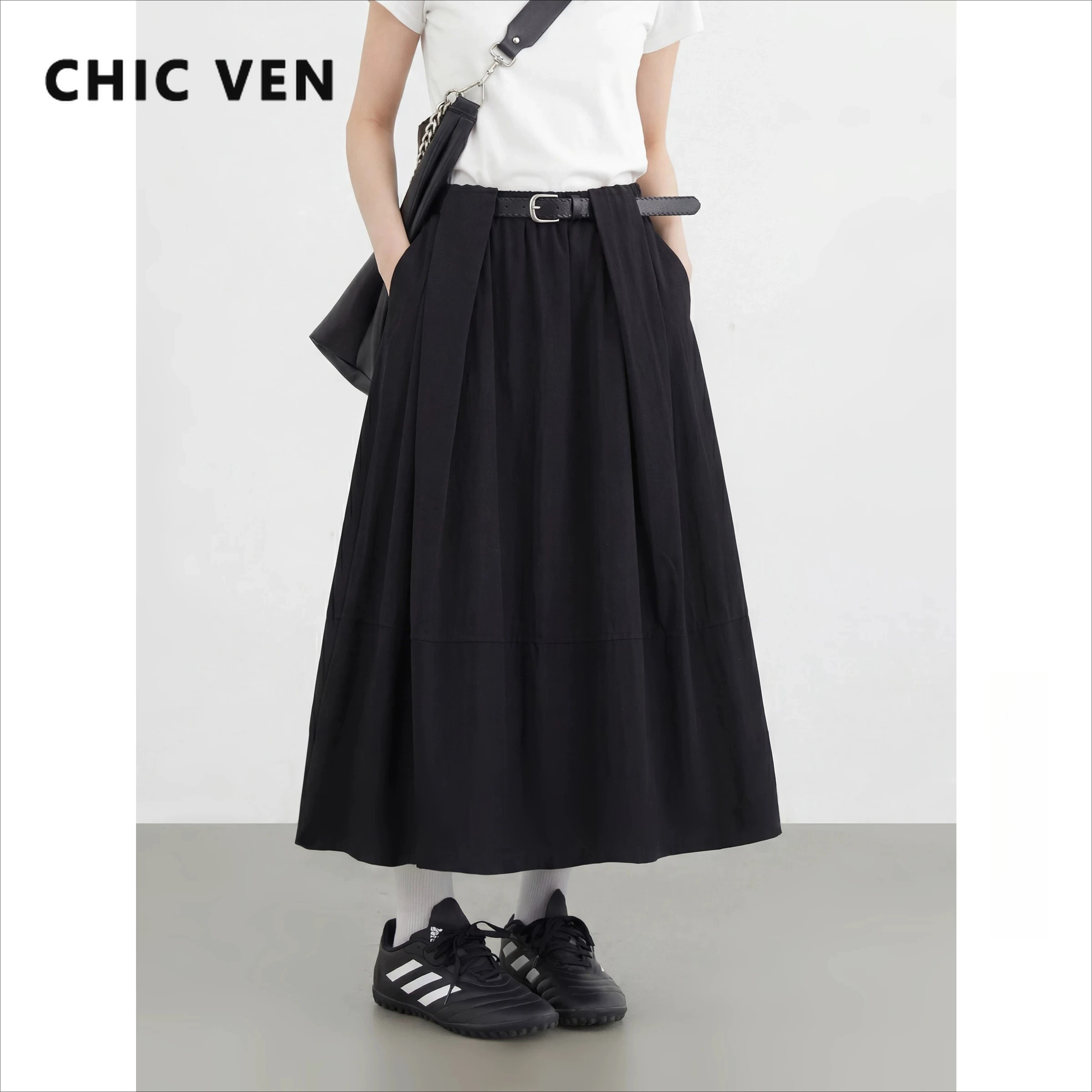 

CHIC VEN Fashion New Women Skirts Black Loose Casual Simple High Waisted A-line Female Half Skirt Spring Summer 2026