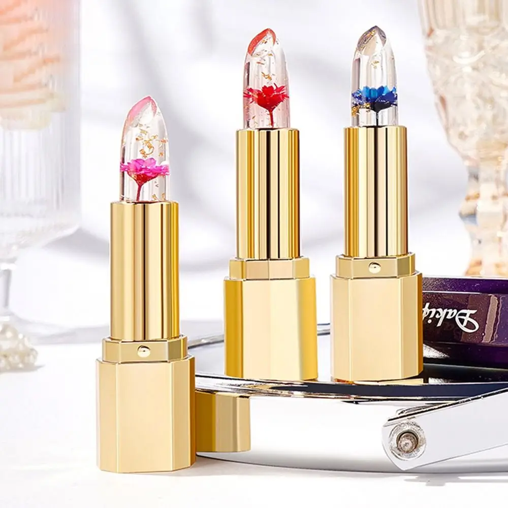 Modischer, transparenter Gelee-Blumen-Lippenstift, nährender, feuchtigkeitsspendender Lippenbalsam, Antihaft-Cup, langlebiger Lipgloss für Frauen