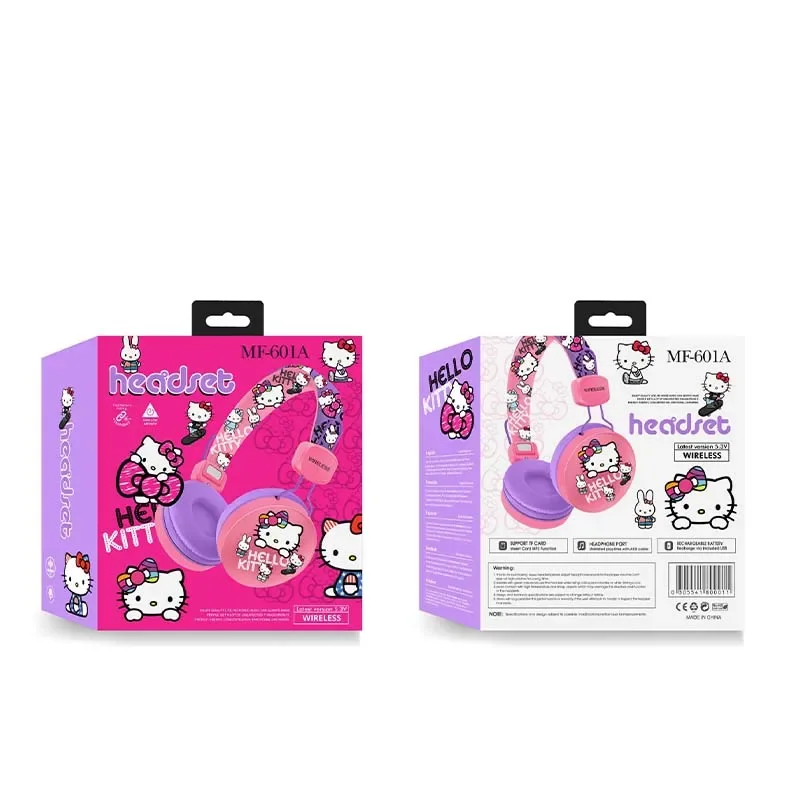 Sanrio Headphones Bluetooth Kuromi Hello Kitty Wireless Earbuds Kids HIFI Stereo Sound Headsets with Mic Anime Cartoon MF601