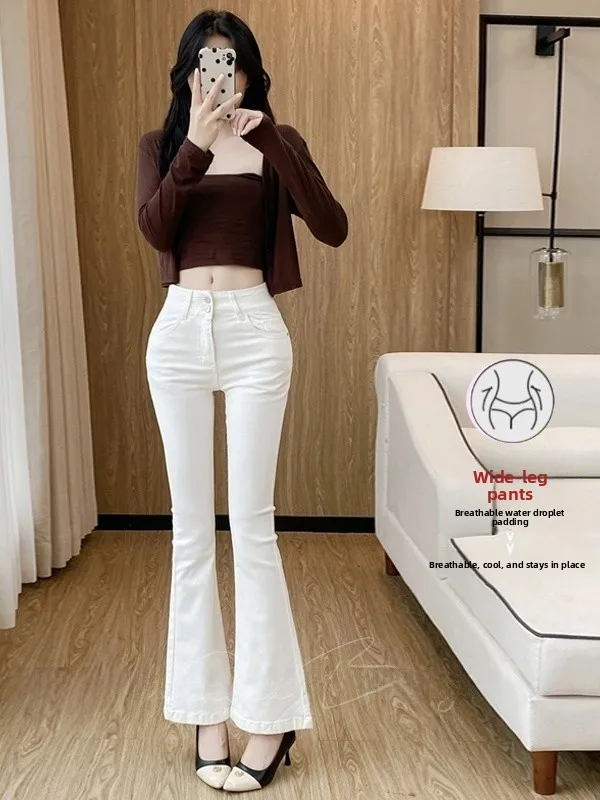 

High Waist Slimming Jeans Women's High Elastic Cotton Denim Bootcut Pants Casual Style Pocket Detail Zipper Fly Breathable