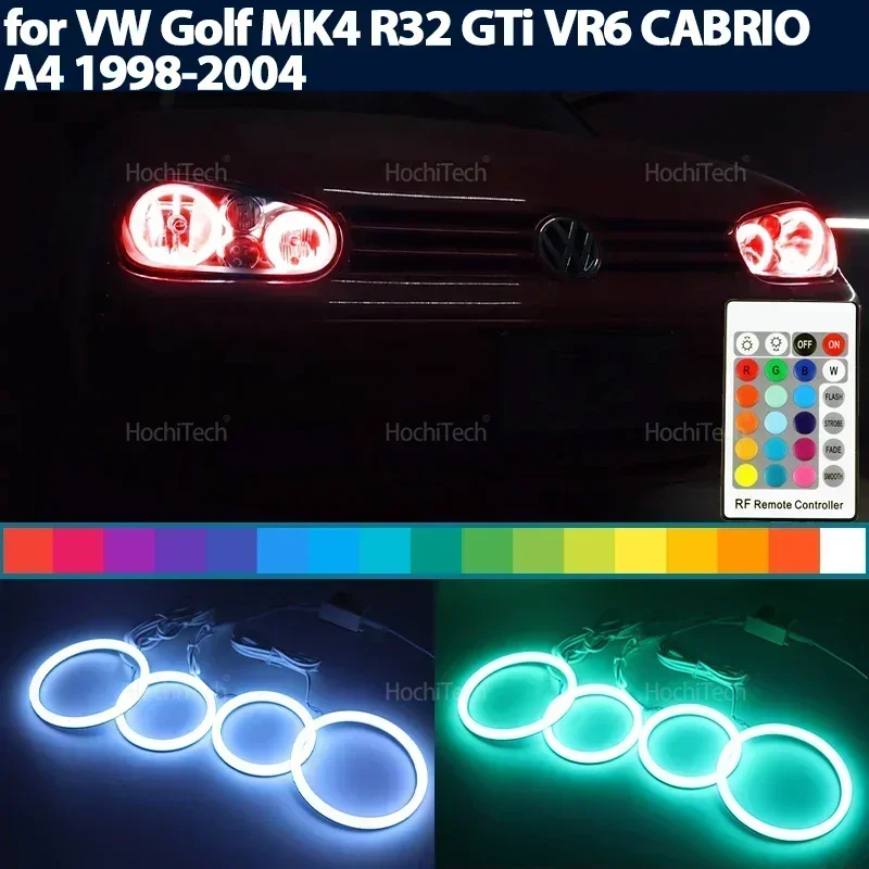 

Красочные хлопковые кольца RGB с дистанционным управлением для Volkswagen VW Golf MK4 R32 GTi VR6 CABRIO A4 1998-2004 Кольца со светодиодными ангельскими глазами