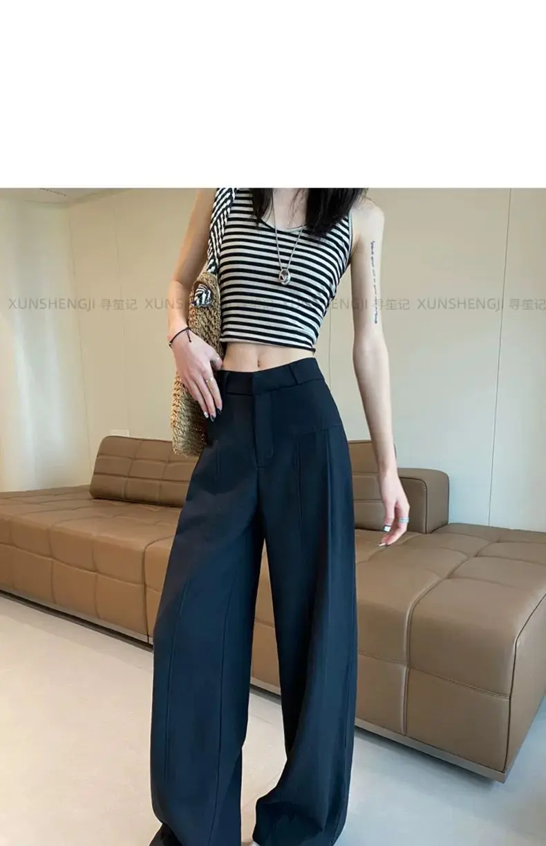 White Ramie Wide-leg Pants Women's Summer Thin High Waist Drape Old Money Style Suit Straight Sub-cotton and Linen Casual Pants