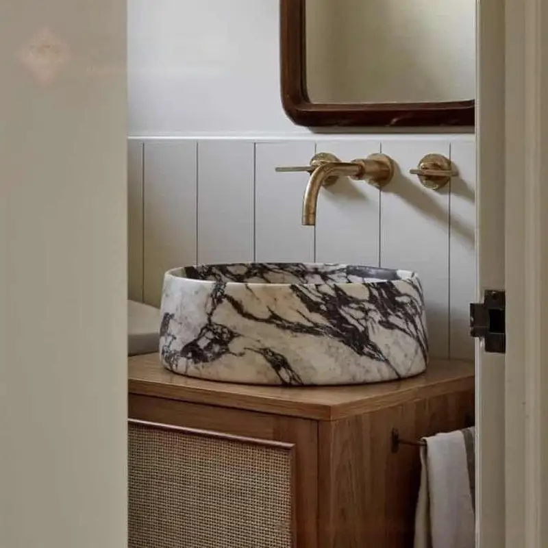 Carved Marble Bathroom Vanity, Vintage/Italian Minimalist Design, Hotel & Villa Integrated Sink Basin, Corrosion/Heat-Resistant