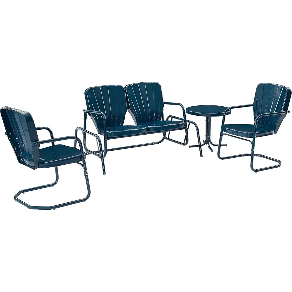 

Ridgeland 4-Piece Retro Metal Outdoor Loveseat Glider Patio urniture Set or Porch, Deck, Navy Gloss