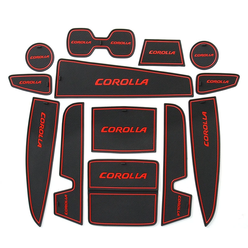 13 pcs Car rubber anti-slip mat coaster Door Slot Mat Set For Toyota Corolla dual-engine 2019 2020 2021 accessories