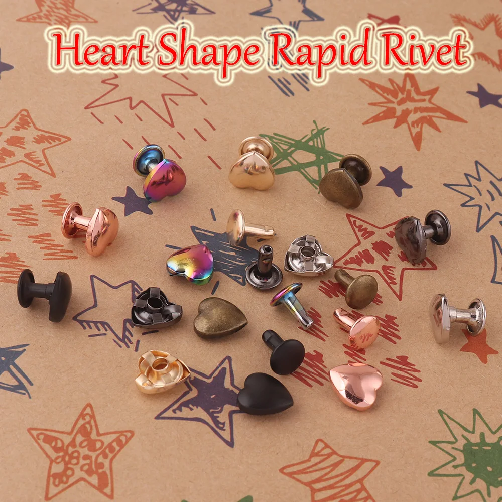 Rainbow Heart Shape Rivets - 10mm Metal Heart Rivet for Belt Clothes Purse Handbag Leather Craft DIY Handmade Accessories