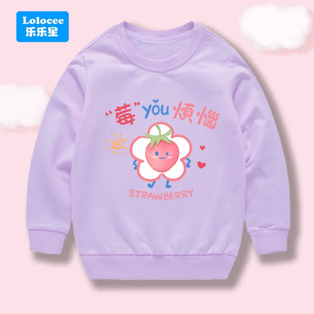 

Kids Basic Cotton Sweatshirt Cute Strawberry Floral Printd Tops 2025 New Spring/Autumn Girls' Crew Neck Pullovers MYFN1