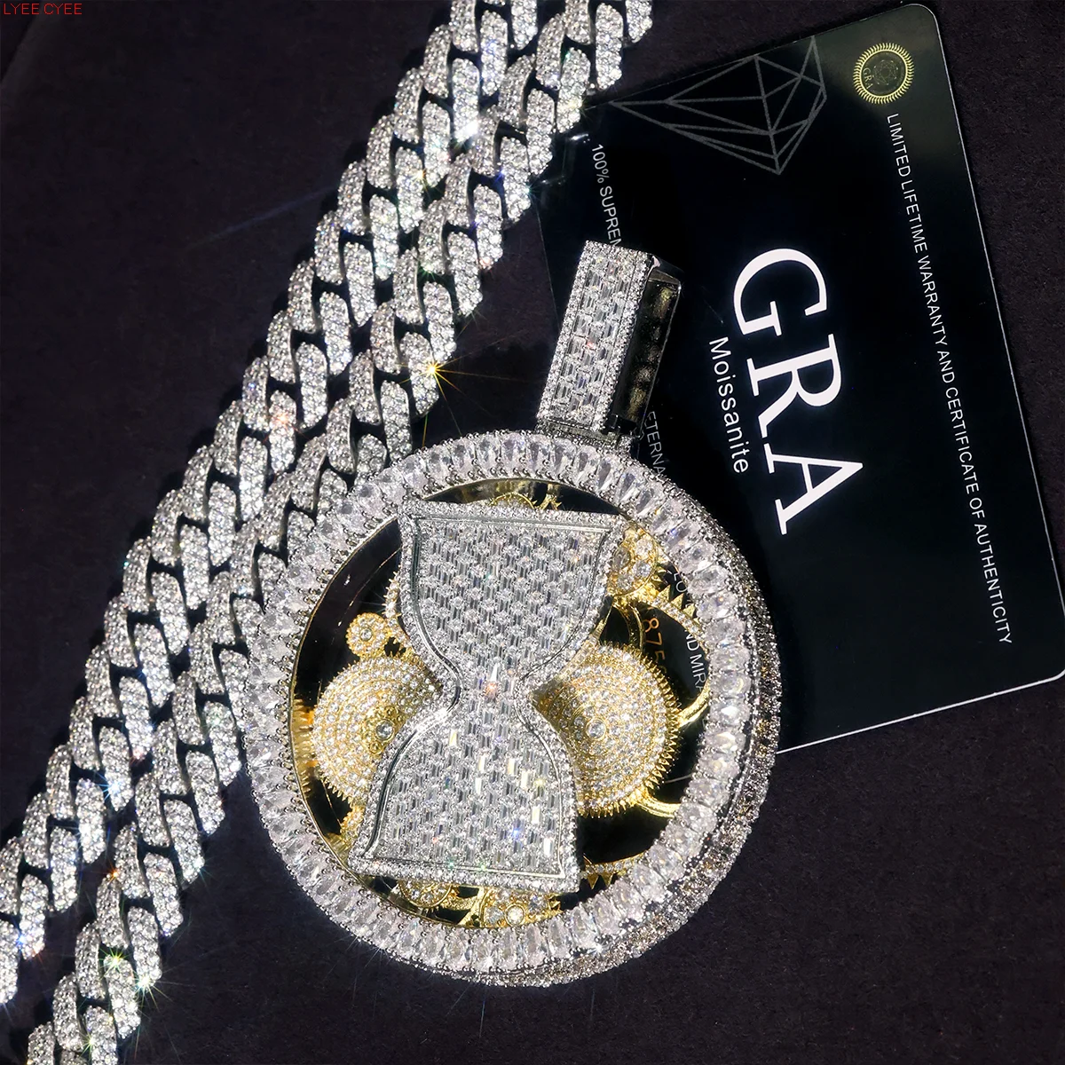 Mens Hourglass Gear Pendant Iced Out  Rotatable Necklace Iced Out 3D Spinning Hourglass Pendant Gear Mechanism with  biżuteria