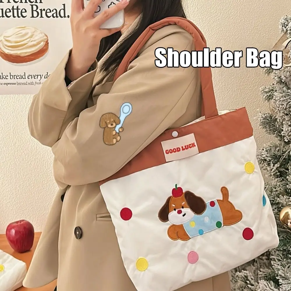 Versatile Embroidered Handbag Portable Large Capacity Tote Bag Cartoon Pattern Shoulder Bag Girls