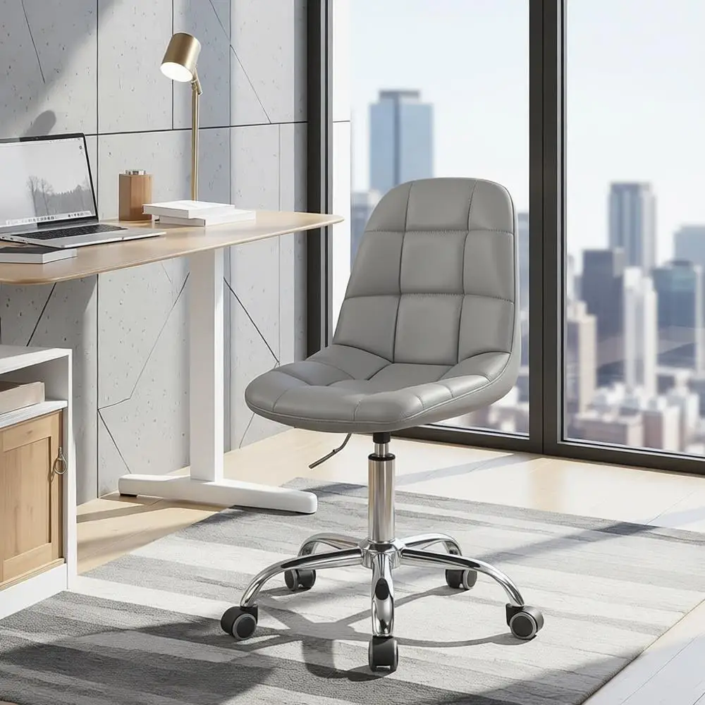 

Ergonomic Height-Adjustable Leatherette Office Chair with Swivel and Roll for Comfortable Use in Home or Conference Room - Grey