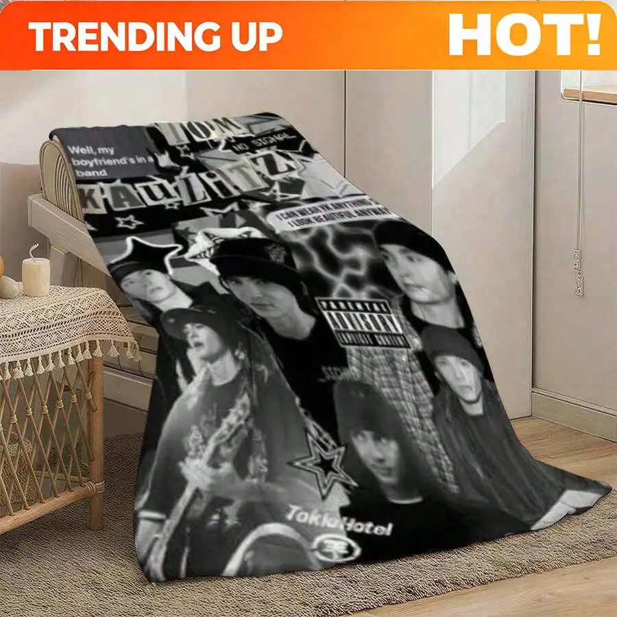Customize Tokio Hotel Rock Band Collage Print Soft Blanket, All-Season Use, Hypoallergenic And Tear-Resistant, Ideal For Sofa, B