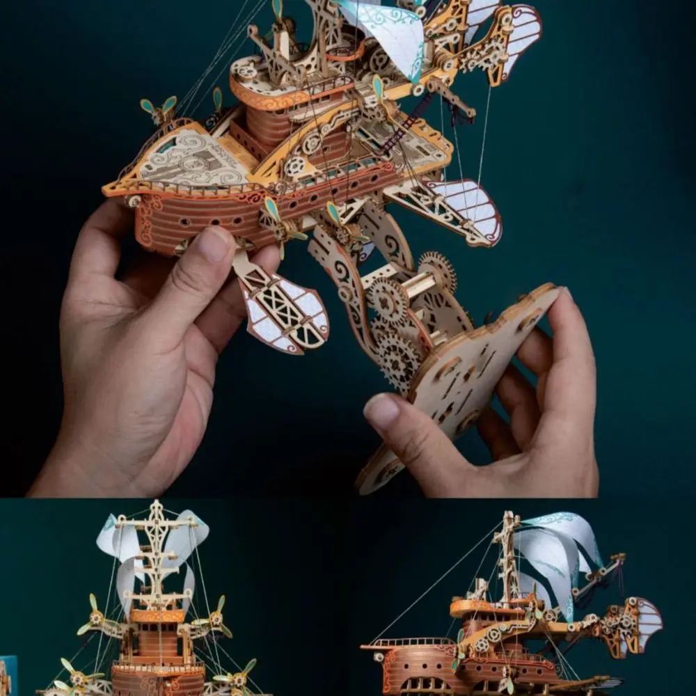 Zusammenbau: Fantastisches Raumschiff-Modell, Fantasy-Luftschiff, Kunsthandwerk, DIY 3D-Holzpuzzle, handgefertigte Sammlung, Schiff, Baustein-Sets