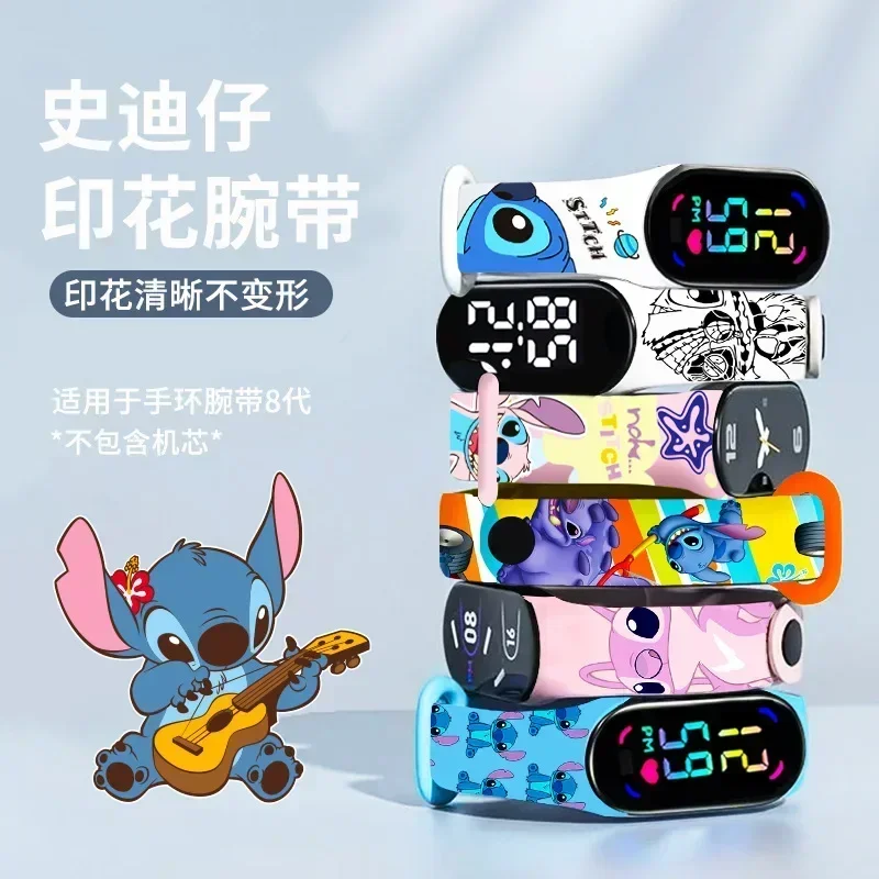 Stitch disney pulseira de relógio mi band 8 pulseira de relógio dos desenhos animados acessórios anime brinquedo pulseiras meninos meninas presentes dos homens