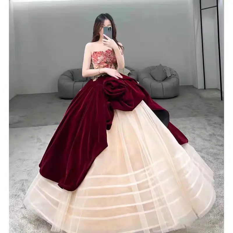 New Rose Knight Bride Cocktail Dress Annual Meeting Luxury Evening Engagement Dress Popular Wedding Dress Red Evening Gown