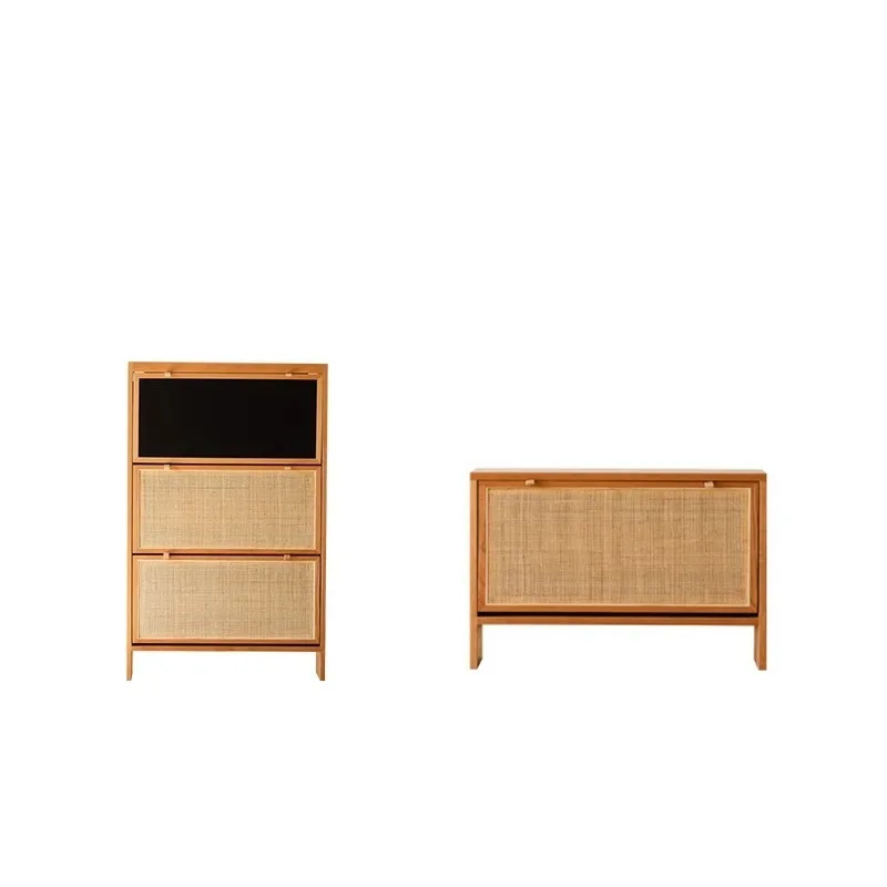 Cherry wood home door Nordic storage cabinet, porch storage shoe changing stool