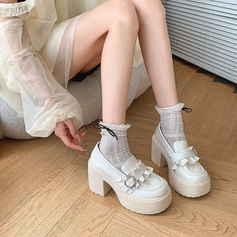 

Woman Pumps Rhinestone Round Toe Square Heels Loafers Shoes for Women Footwear Vacation Quick Delivery Slip on Wholesale Offer