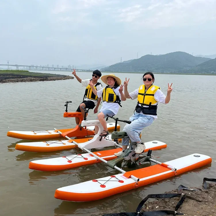 Inflatable, water bike 3-person pedal boat