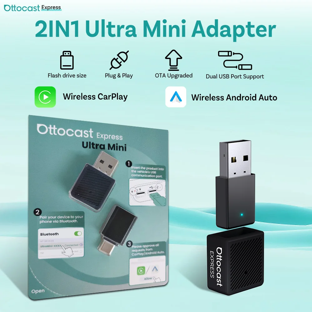 

Ottocast Ultra Mini Wireless CarPlay Android Auto Adapter Plug And Play Bluetooth WiFi Wireless Stable Quick Connect Car Dongle