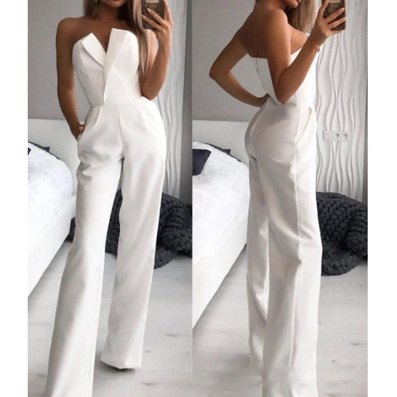 

Women's Summer Solid Spliced Jumpsuits Slim Fit Vneck Sleeveless Off Shoulder One Piece Pants Women Rompers