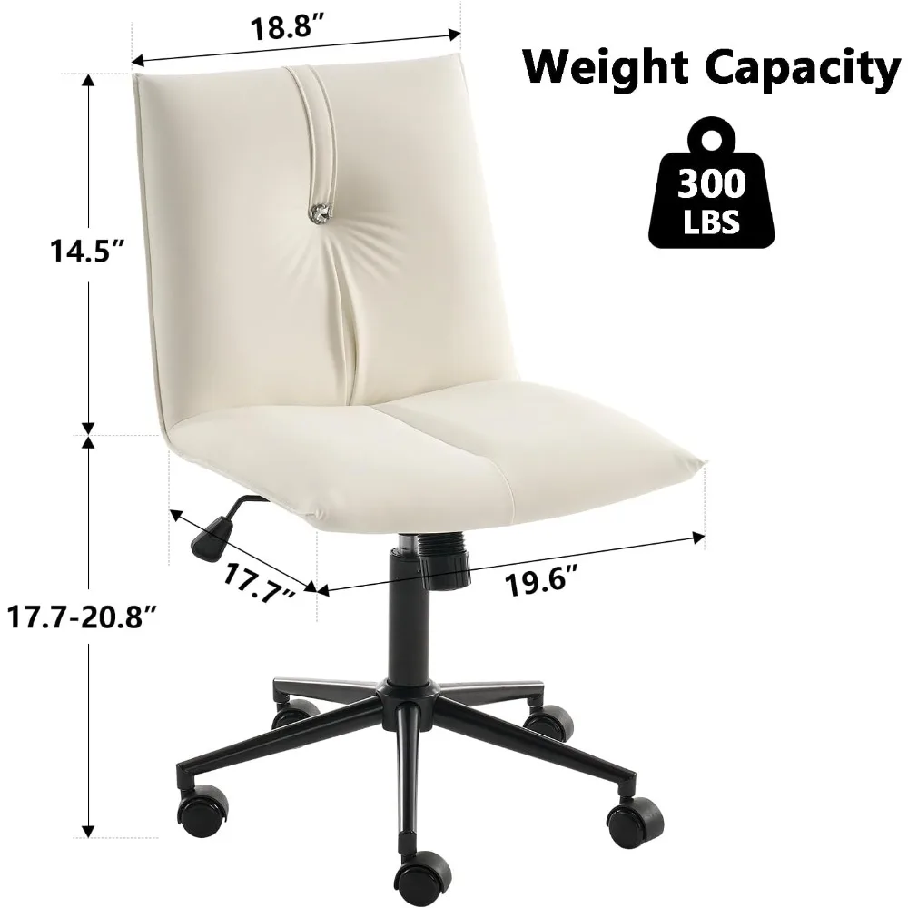 Office Chair Comfy Desk Chair for Home Comfortable Leather Computer Desk Chair W Wheels Modern Rolling Swivel Armless