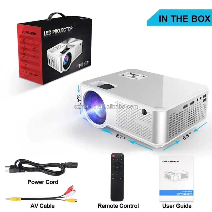 C9 Hd LCD Projector Mini Portable Short Throw Projector 4K Video Beamer Screen Mirroring Hd Smart Video Cinema Projector