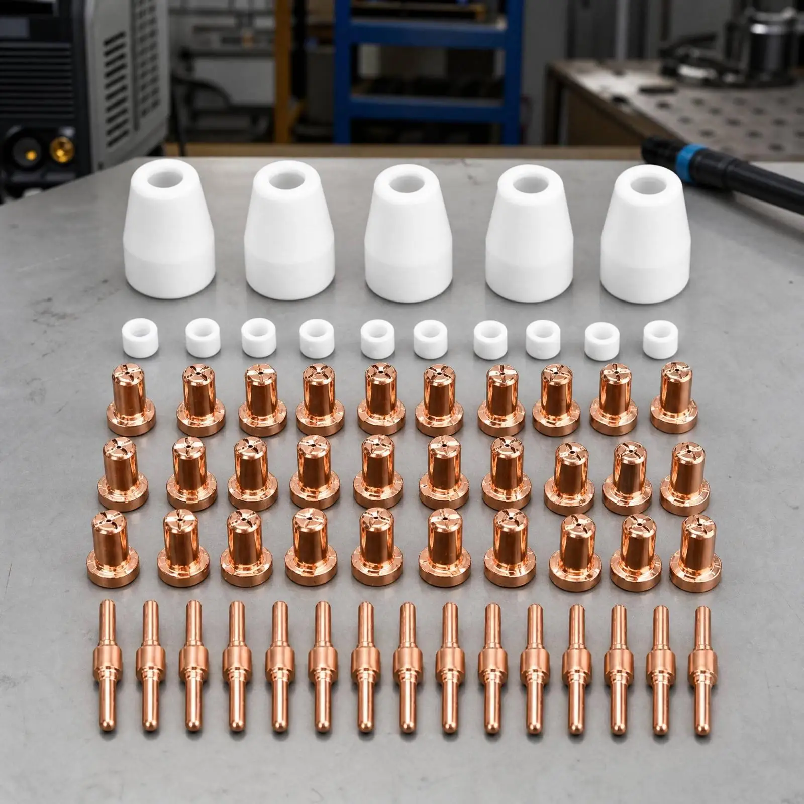 60pc Plasma Cutting Nozzle Consumables Kit for PT31 Torch 40amp Air Cooled Copper Electrode Ceramic Shroud