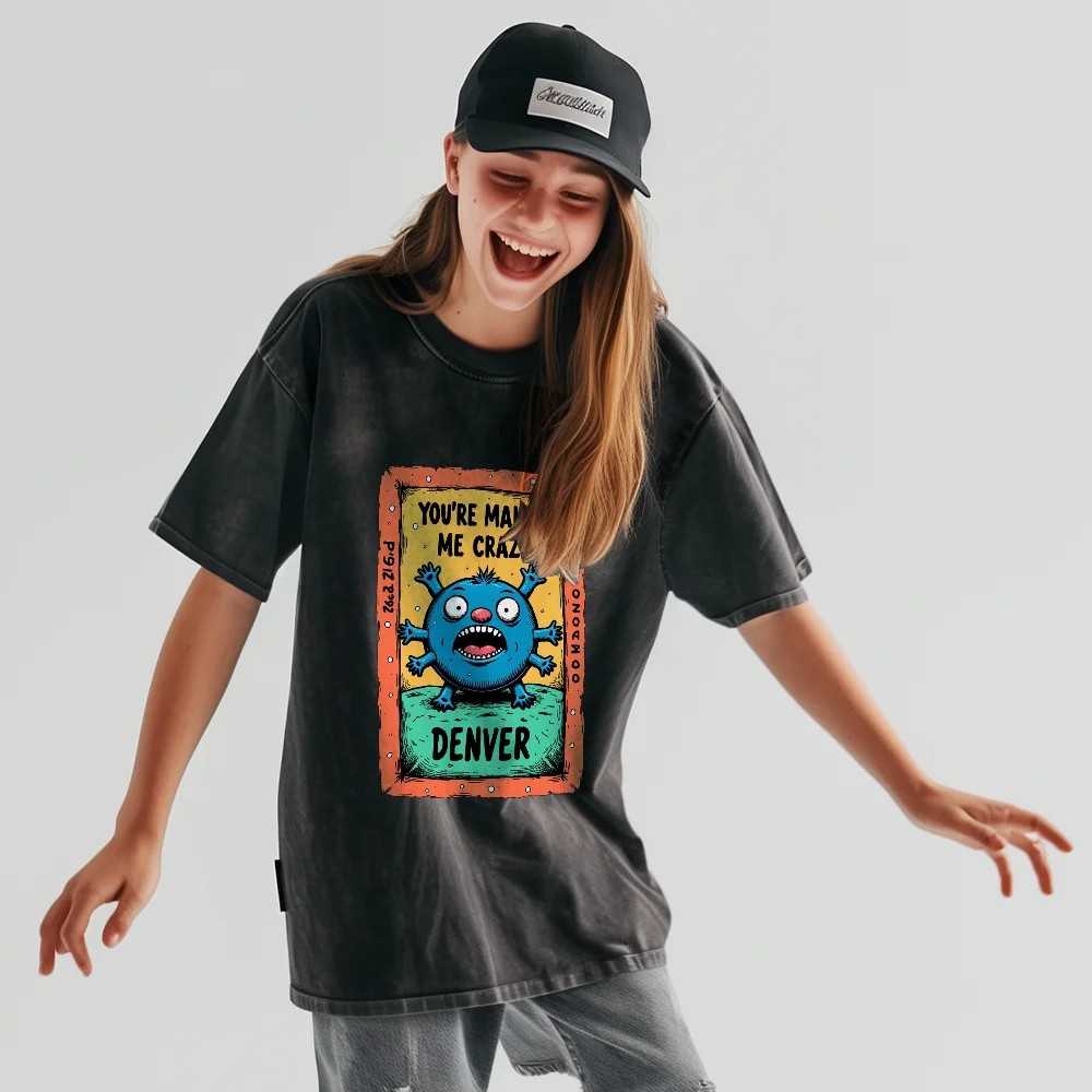 

Винтажная футболка с принтом потертого монстра, модный свободный уличный стиль, уникальный забавный узор, топ с круглым вырезом и короткими рукавами