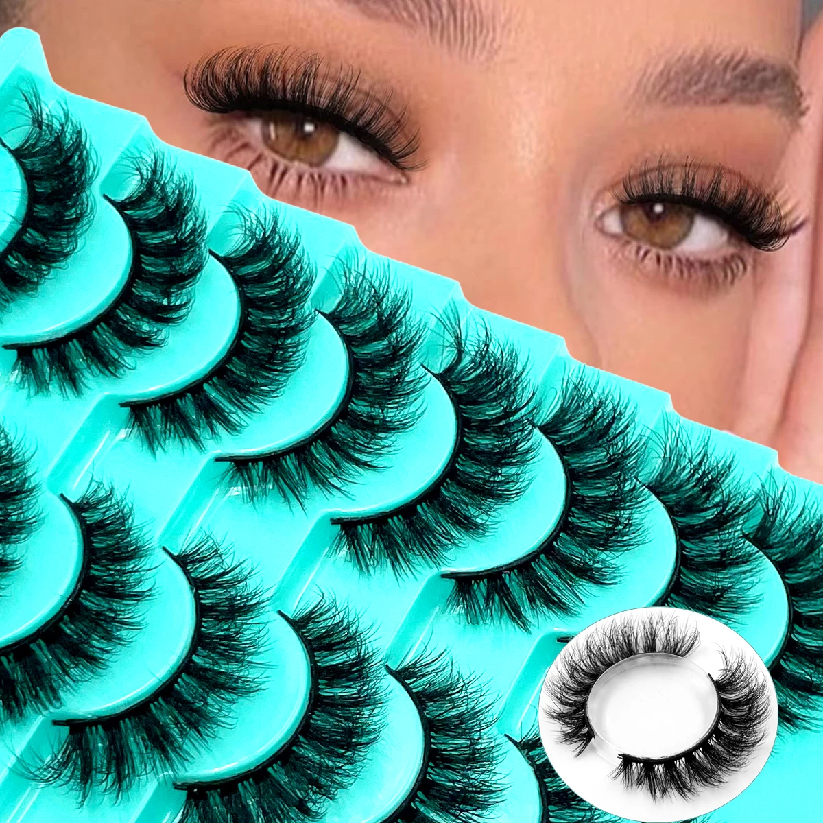 AMSDCN 8pairs Cat Eye Lashes Soft Natural Faux Mink Eyelashes Fake Lashes Natural Look Wispy Winged End Eye Elongated Makeup