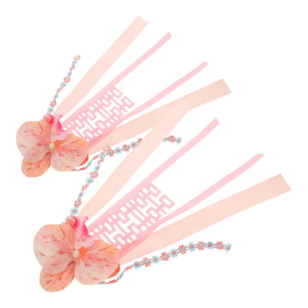 2Pcs Wedding Car Decoration Butterfly Orchid Artificial Flower Rearview Mirror Door Handle Floral Ornaments Romantic Car Wedding