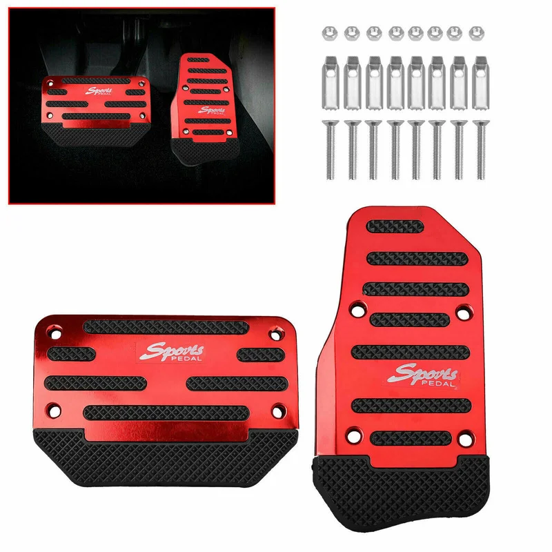 1 Set 2 Pcs Red Non-Slip Automatic Gas Brake Foot Pedal Pad Cover Car Auto Accessories High Quality Pedal Brake Tool Universal