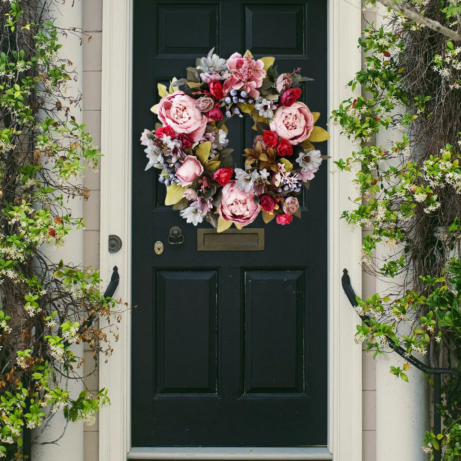 Peony Flowers Artificial Wreath 13.8" for Front Door Holiday Indoor Outdoor