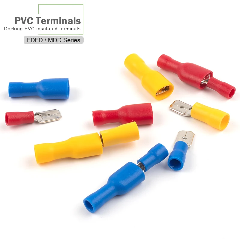 50PCS(25 Set) FDD/MDD 6.3mm Terminal Female+Male Spade Insulated Electrical Crimp Terminal Connectors Wiring Cable Plug