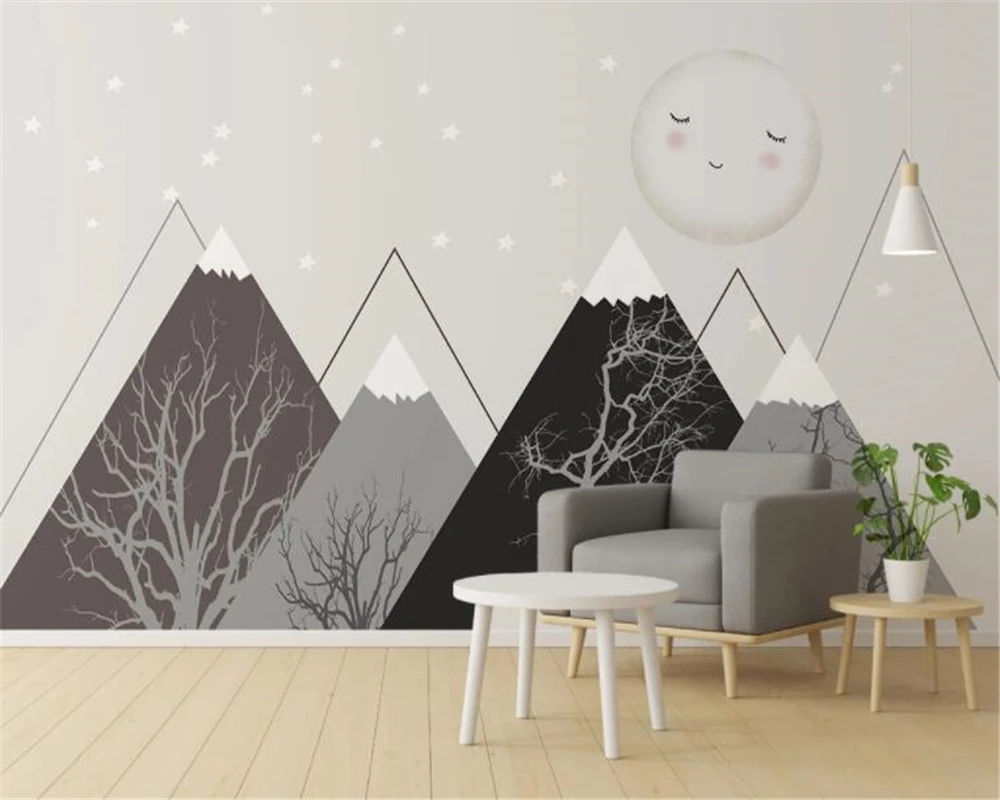 

Custom wallpapers home decor Nordic hand-painted geometric mountains forest clouds children's room background wall wallpaper