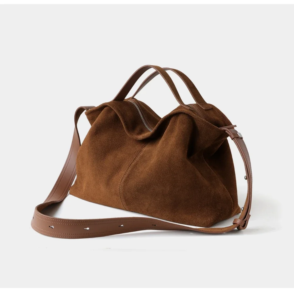 High Quality Large Tote Real Suede Leather Women Handbag Winter Commute Shoulder Bag Coffee Aesthetic Sense of Relaxation