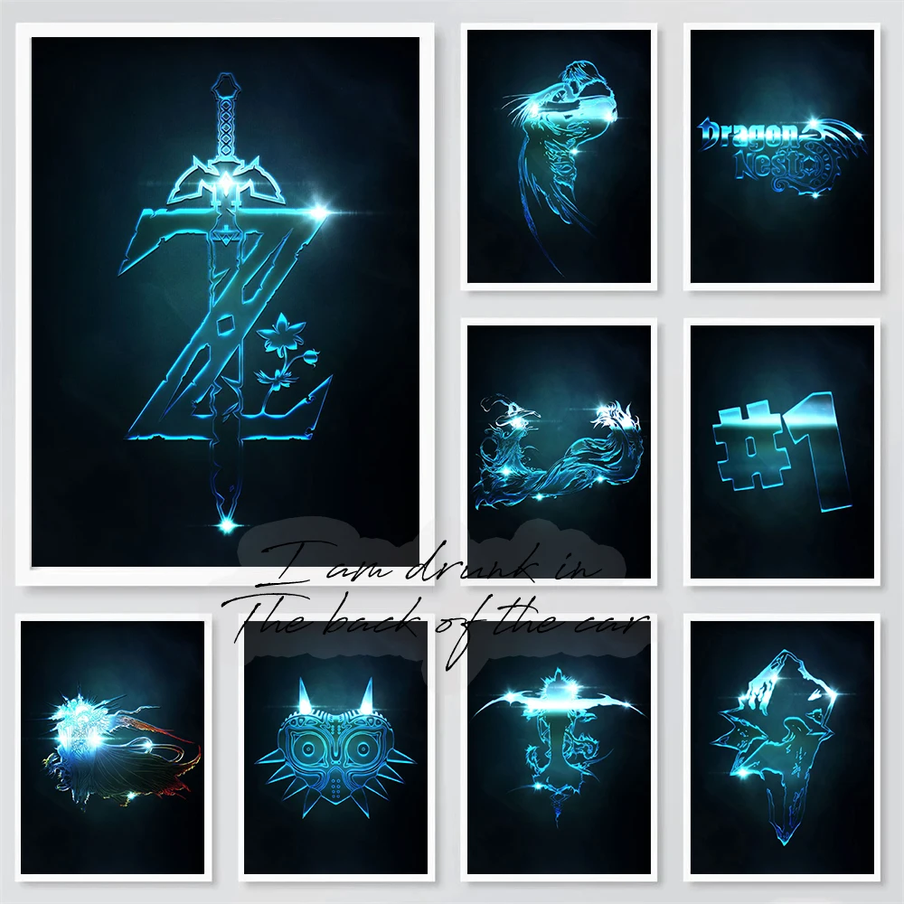 Classic Game Logo Poster Canvas Printing Final Fantasy Sign Wall Art Design Gaming Room Boys Room Video Game Prints Decoration