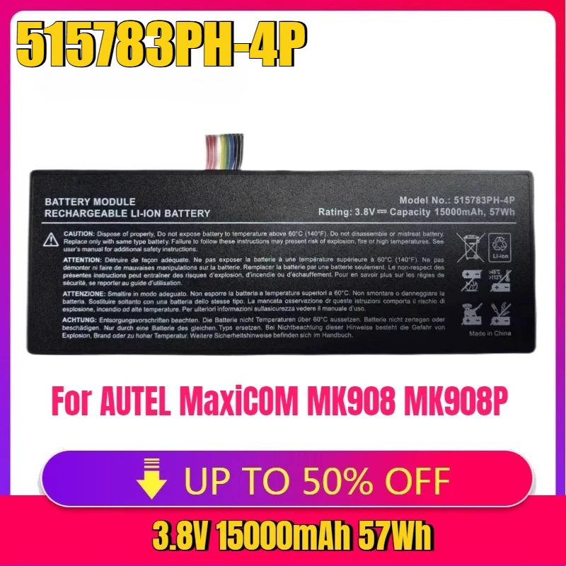 

New 515783PH-4P 515783-4P 3.8V 15000mAh 57Wh Battery for AUTEL MaxiCOM MK908 MK908P IM608 PRO II MaxiSys Pro Elite