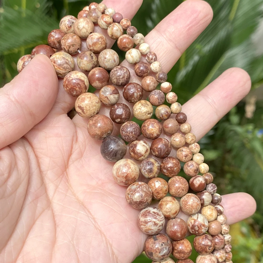 4 6 8 10mm Natural Stone Beads Brown Larimar Round Spacer Beads For Jewelry Making DIY Handmade Bracelet Necklace 15''