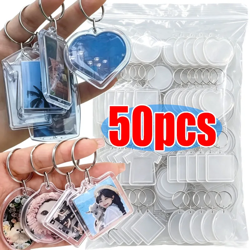 Clear Acrylic Insert Photo Picture Frame Transparent Rectangle Blank Keyring Keychain DIY Split Ring Key Chain Gifts