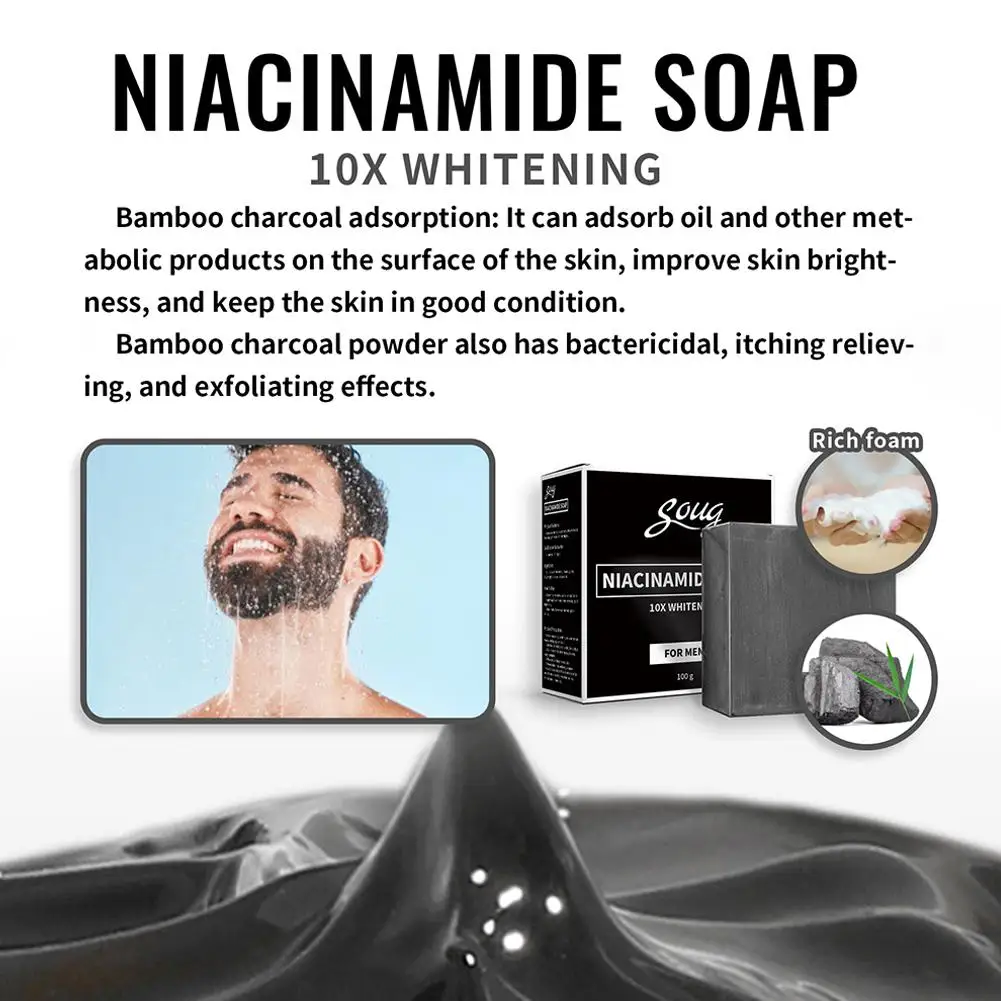 Niacinamide Soap Anti Acne Bamboo Charcoal Powder Soap Bar Moisturizing Whitening Soap for Skin Care and Skin Repair 100g